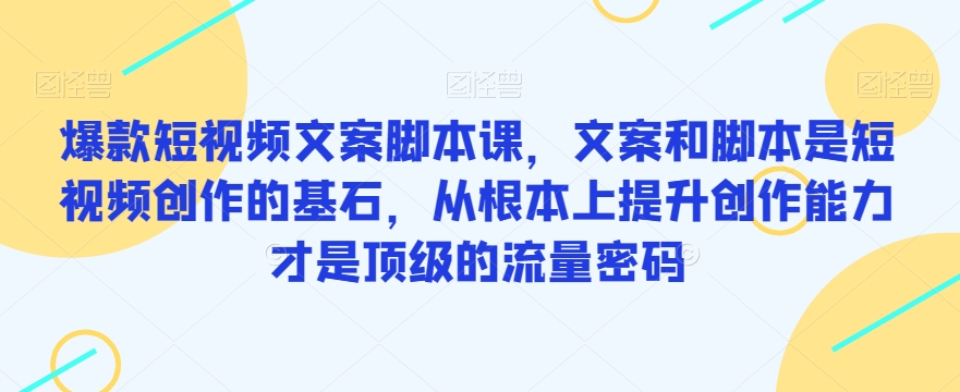 爆款短视频文案脚本课，文案和脚本是短视频创作的基石，从根本上提升创作能力才是顶级的流量密码-夜影资源