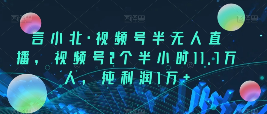 言小北·视频号半无人直播，视频号2个半小时11.7万人，纯利润1万+-夜影资源