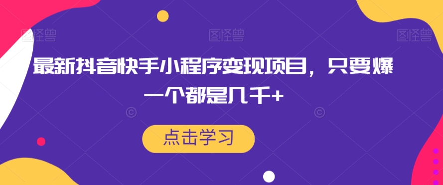 最新抖音快手小程序变现项目，只要爆一个都是几千+-夜影资源