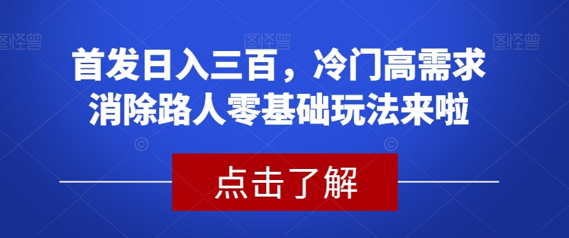 首发日入三百，冷门高需求消除路人零基础玩法来啦【揭秘】-夜影资源