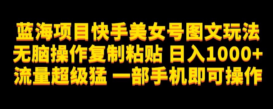 蓝海项目快手美女号图文玩法，无脑操作复制粘贴，日入1000+流量超级猛一部手机即可操作【揭秘】-夜影资源