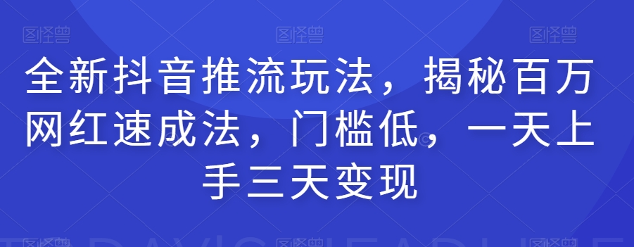 全新抖音推流玩法，揭秘百万网红速成法，门槛低，一天上手三天变现-夜影资源