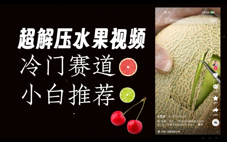 超冷门抖音赛道，水果解压视频0风险，非常容易爆火【揭秘】-夜影资源
