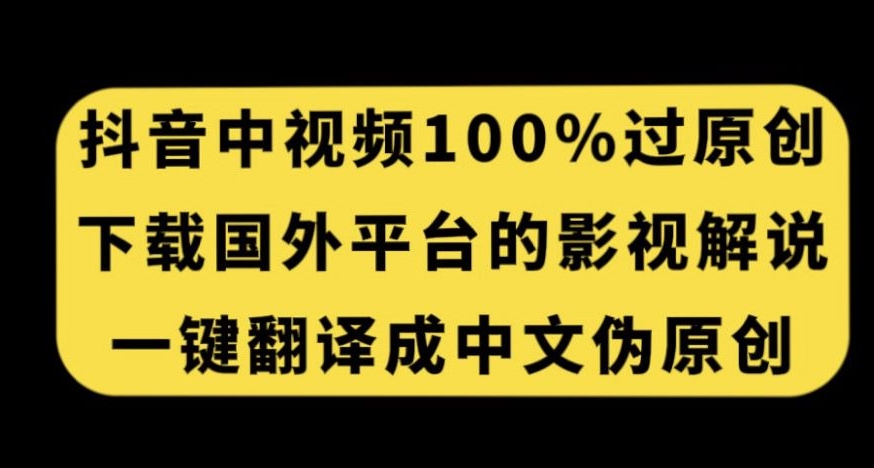 抖音中视频百分百过原创，下载国外平台的电影解说，一键翻译成中文获取收益-夜影资源