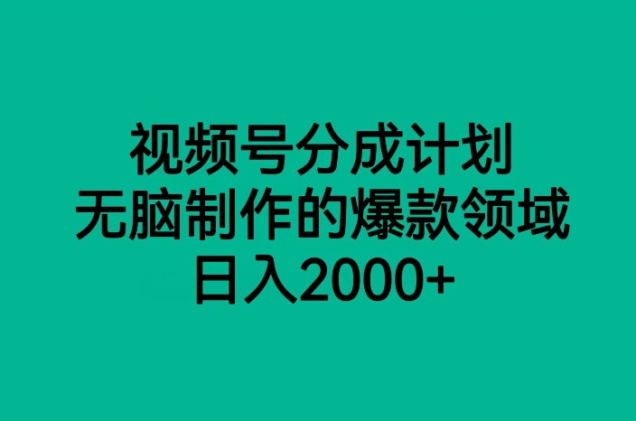 视频号分成计划，无脑制作的爆款领域，日入2000+-夜影资源
