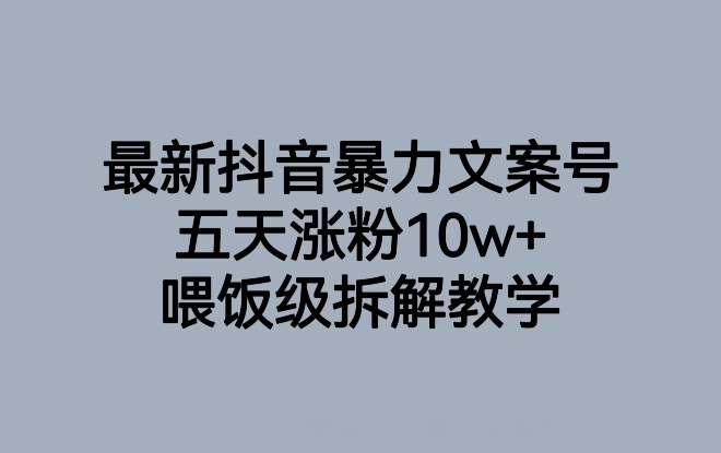 最新抖音暴力文案号，五天涨粉10w+，喂饭级拆解教学-夜影资源