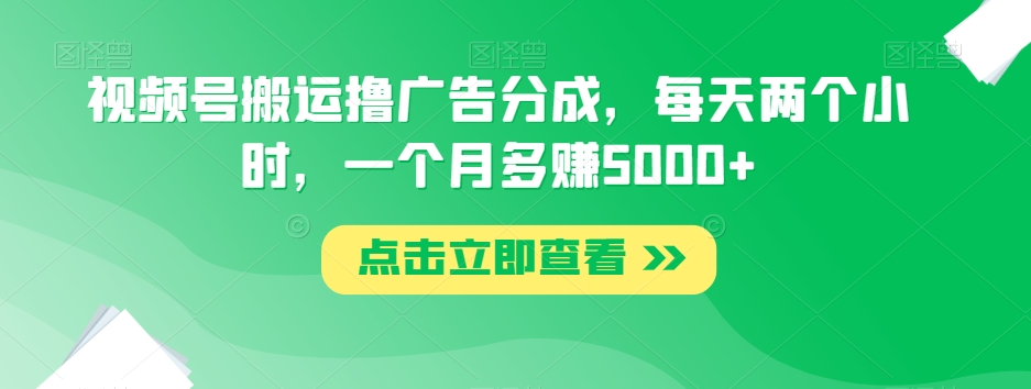 视频号搬运撸广告分成，每天两个小时，一个月多赚5000+-夜影资源
