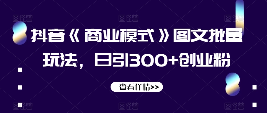 抖音《商业模式》图文批量玩法，日引300+创业粉【揭秘】-夜影资源