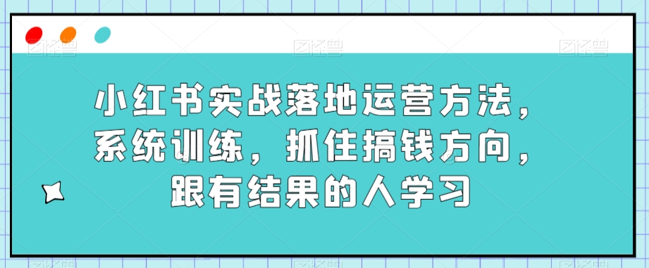 小红书实战落地运营方法，系统训练，抓住搞钱方向，跟有结果的人学习-夜影资源