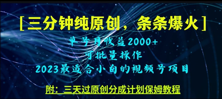 三分钟制作视频号纯原创，条条爆款，轻松月入过万【揭秘】-夜影资源