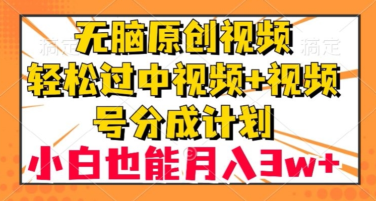 无脑原创视频，轻松过中视频+视频号分成计划，小白也能月入3w+【揭秘】-夜影资源