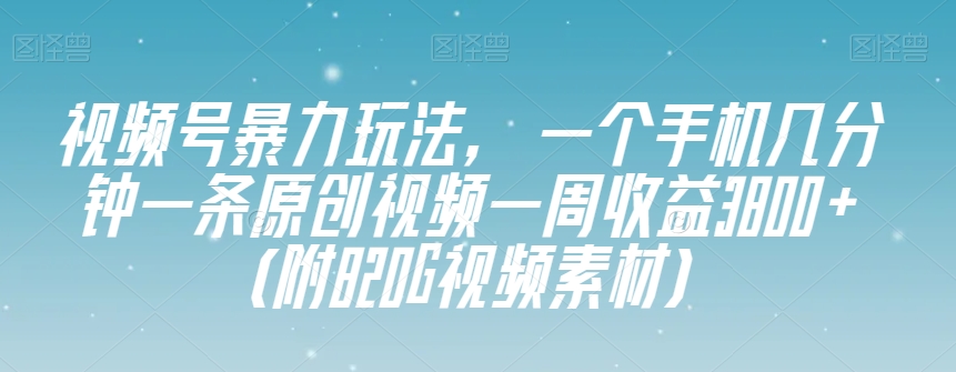 视频号暴力玩法，一个手机几分钟一条原创视频一周收益3800+（附820G视频素材）-夜影资源