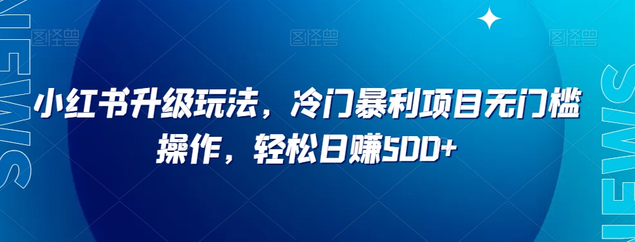 小红书升级玩法，冷门暴利项目无门槛操作，轻松日赚500+【揭秘】-夜影资源