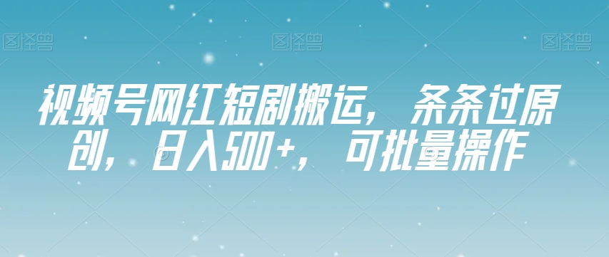 视频号网红短剧搬运，条条过原创，日入500+，可批量操作【揭秘】-夜影资源