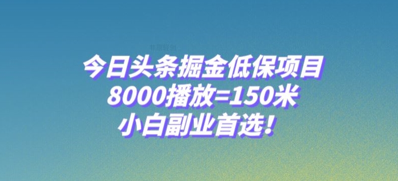 今日头条掘金低保项目，8000播放=150米，小白副业首选【揭秘】-夜影资源