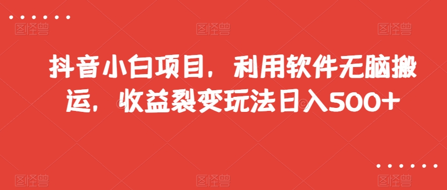 抖音小白项目，利用软件无脑搬运，收益裂变玩法日入500+【揭秘】-夜影资源