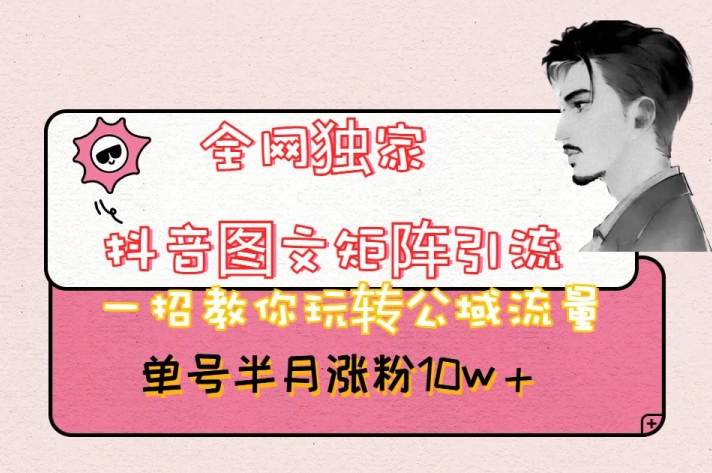 全网独家抖音图文矩阵引流，一招教你玩转公域流量，单号半月涨粉10w+【揭秘】-夜影资源