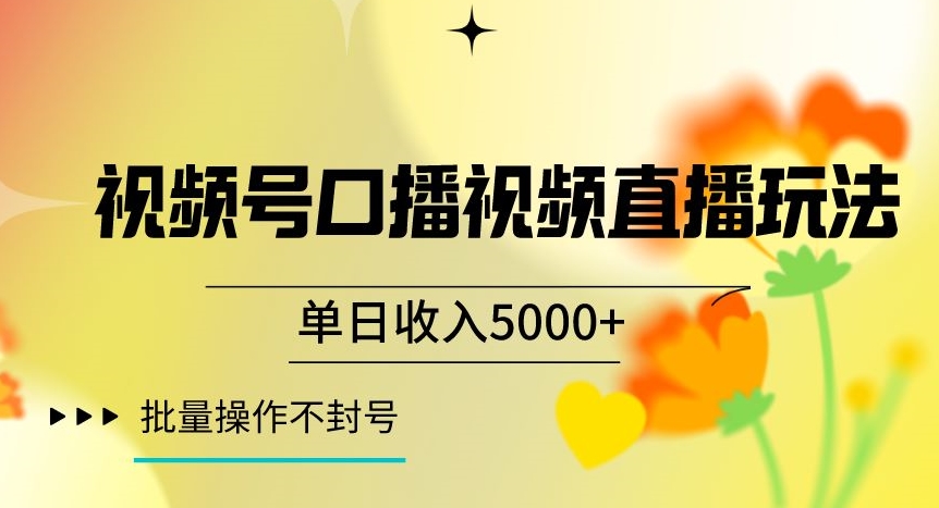 视频号囗播视频直播玩法，单日收入5000+，批量操作不封号【揭秘】-夜影资源