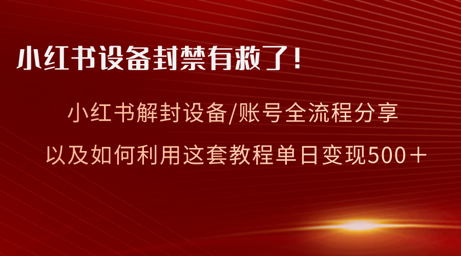 （8441期）小红书设备及账号解封全流程分享，亲测有效，以及如何利用教程变现-夜影资源