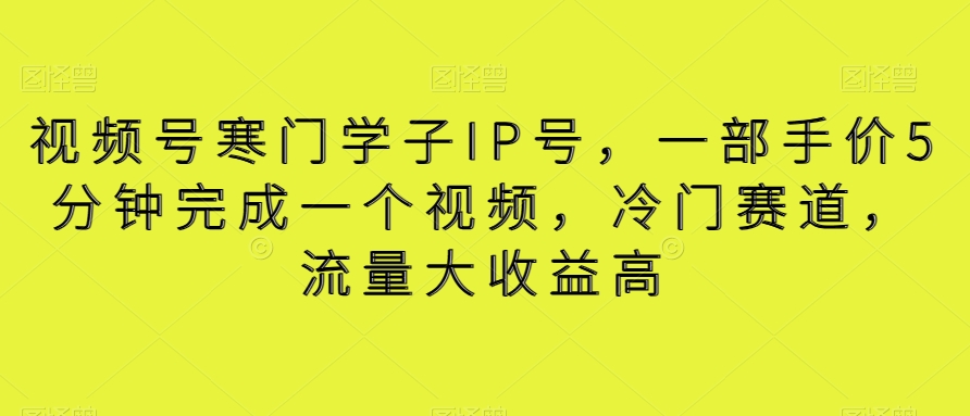 视频号寒门学子IP号，一部手价5分钟完成一个视频，冷门赛道，流量大收益高【揭秘】-夜影资源