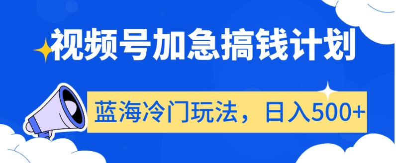 视频号加急搞钱计划，蓝海冷门玩法，日入500+【揭秘】-夜影资源