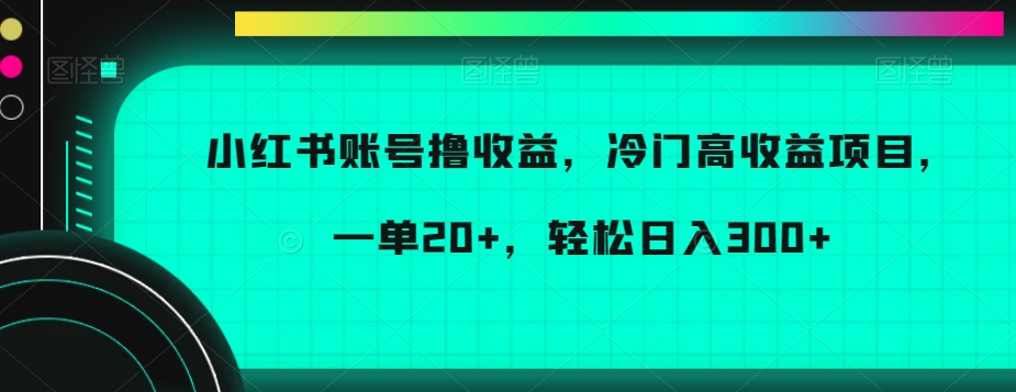 小红书账号撸收益，冷门高收益项目，一单20+，轻松日入300+-夜影资源