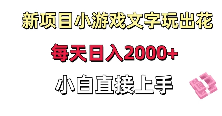 新项目小游戏文字玩出花日入2000+，每天只需一小时，小白直接上手-夜影资源