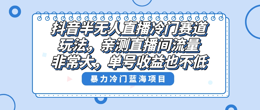 （8667期）抖音半无人直播冷门赛道玩法，直播间流量非常大，单号收益也不低！-夜影资源