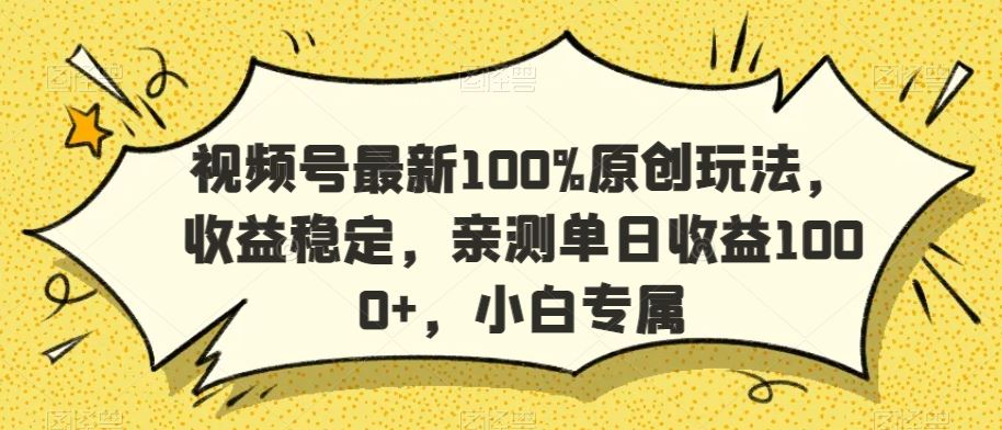 视频号最新100%原创玩法，收益稳定，亲测单日收益1000+，小白专属【揭秘】-夜影资源
