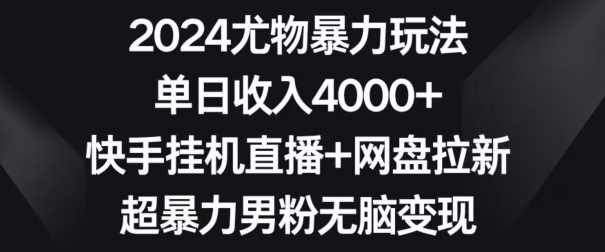 2024尤物暴力玩法，单日收入4000+，快手挂机直播+网盘拉新，超暴力男粉无脑变现【揭秘】-夜影资源