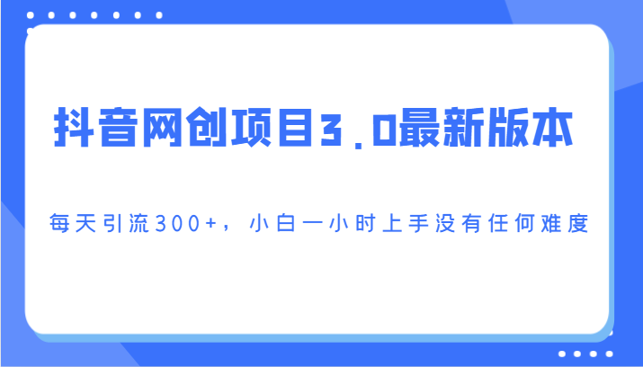 抖音网创项目3.0最新版本，每天引流300+，小白一小时上手没有任何难度-夜影资源