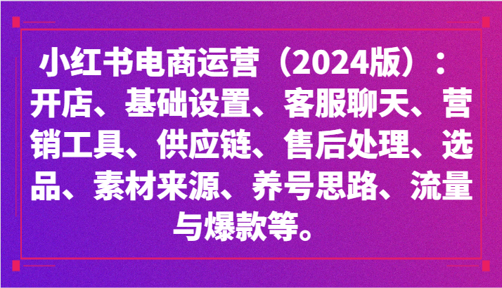 小红书电商运营（2024版）：开店、设置、供应链、选品、素材、养号、流量与爆款等-夜影资源