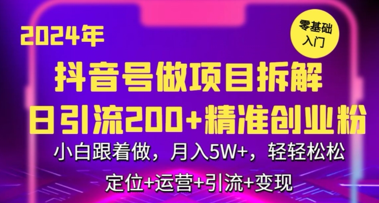 2024年抖音做项目拆解日引流300+创业粉，小白跟着做，月入5万，轻轻松松-夜影资源
