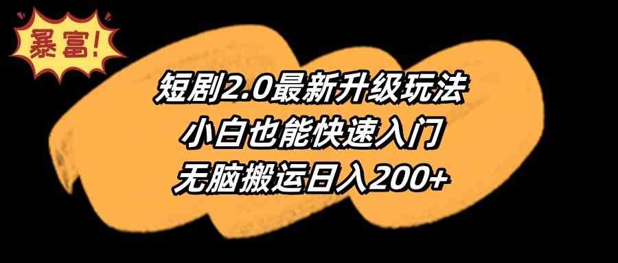 （9375期）短剧2.0最新升级玩法，小白也能快速入门，无脑搬运日入200+-夜影资源