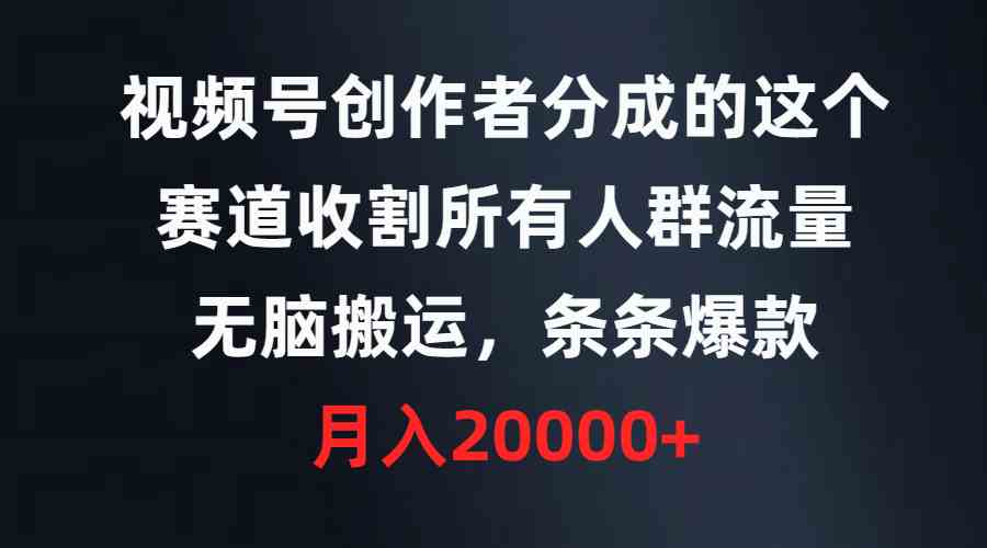 （9406期）视频号创作者分成的这个赛道，收割所有人群流量，无脑搬运，条条爆款，…-夜影资源