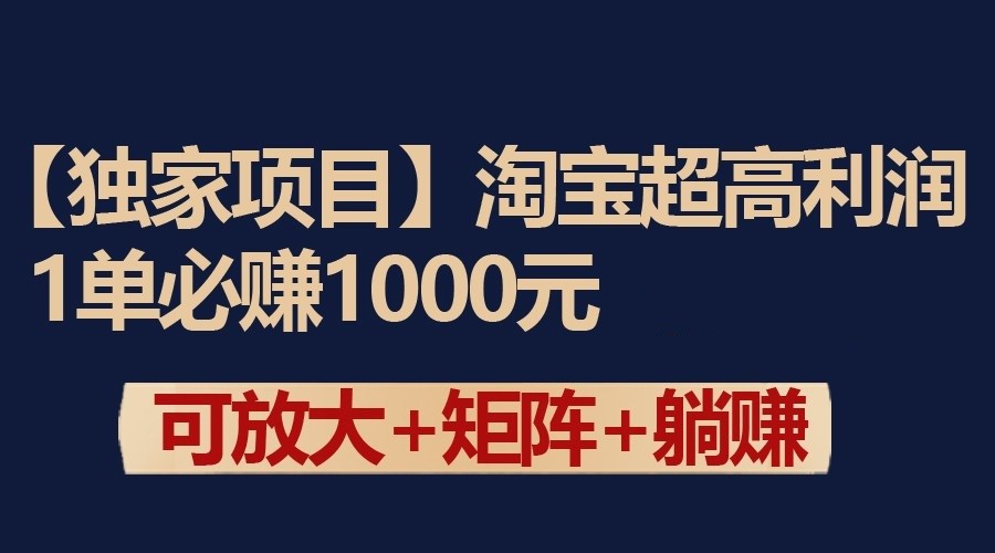 独家淘宝超高利润项目：1单必赚1000元，可放大可矩阵操作-夜影资源