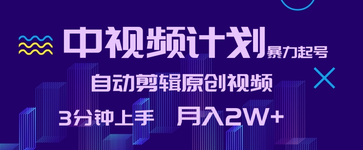 中视频计划暴力起号，自动剪辑原创视频，3分钟上手，月入2W+-夜影资源