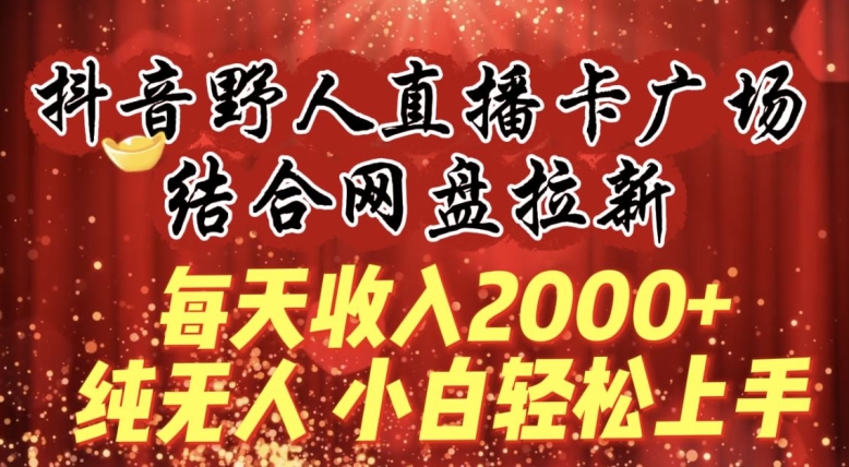 每天收入2000+，抖音野人直播卡广场，结合网盘拉新，纯无人，小白轻松上手-夜影资源