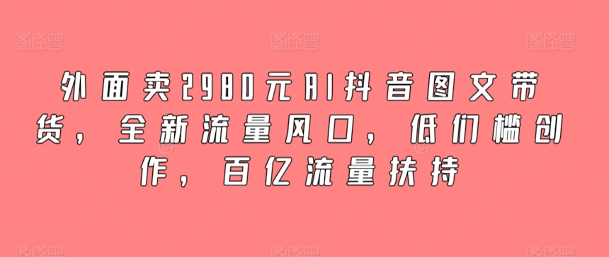 外面卖2980元AI抖音图文带货，全新流量风口，低们槛创作，百亿流量扶持-夜影资源