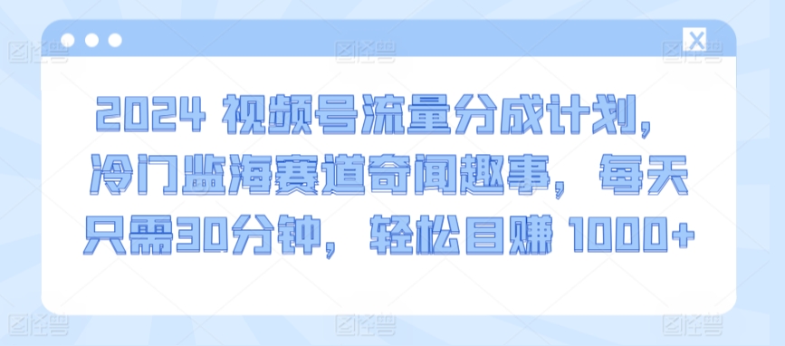 2024视频号流量分成计划，冷门监海赛道奇闻趣事，每天只需30分钟，轻松目赚 1000+-夜影资源