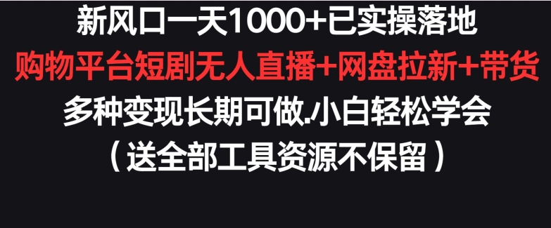 新风口一天1000+已实操落地购物平台短剧无人直播+网盘拉新+带货多种变现长期可做-夜影资源
