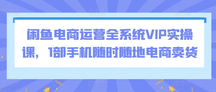 闲鱼电商运营全系统VIP实操课，1部手机随时随地电商卖货-夜影资源
