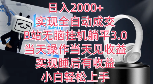 日入2000+，实现全自动成交，B站无脑挂机躺平3.0，当天操作当天见收益，实现睡后有收益-夜影资源
