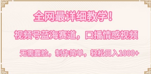 全网最详细教学，视频号蓝海赛道，口播情感视频，无需露脸，制作简单，轻松实现日入1000+-夜影资源