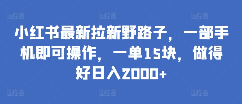 小红书最新拉新野路子，一部手机即可操作，一单15块，做得好日入2000+-夜影资源