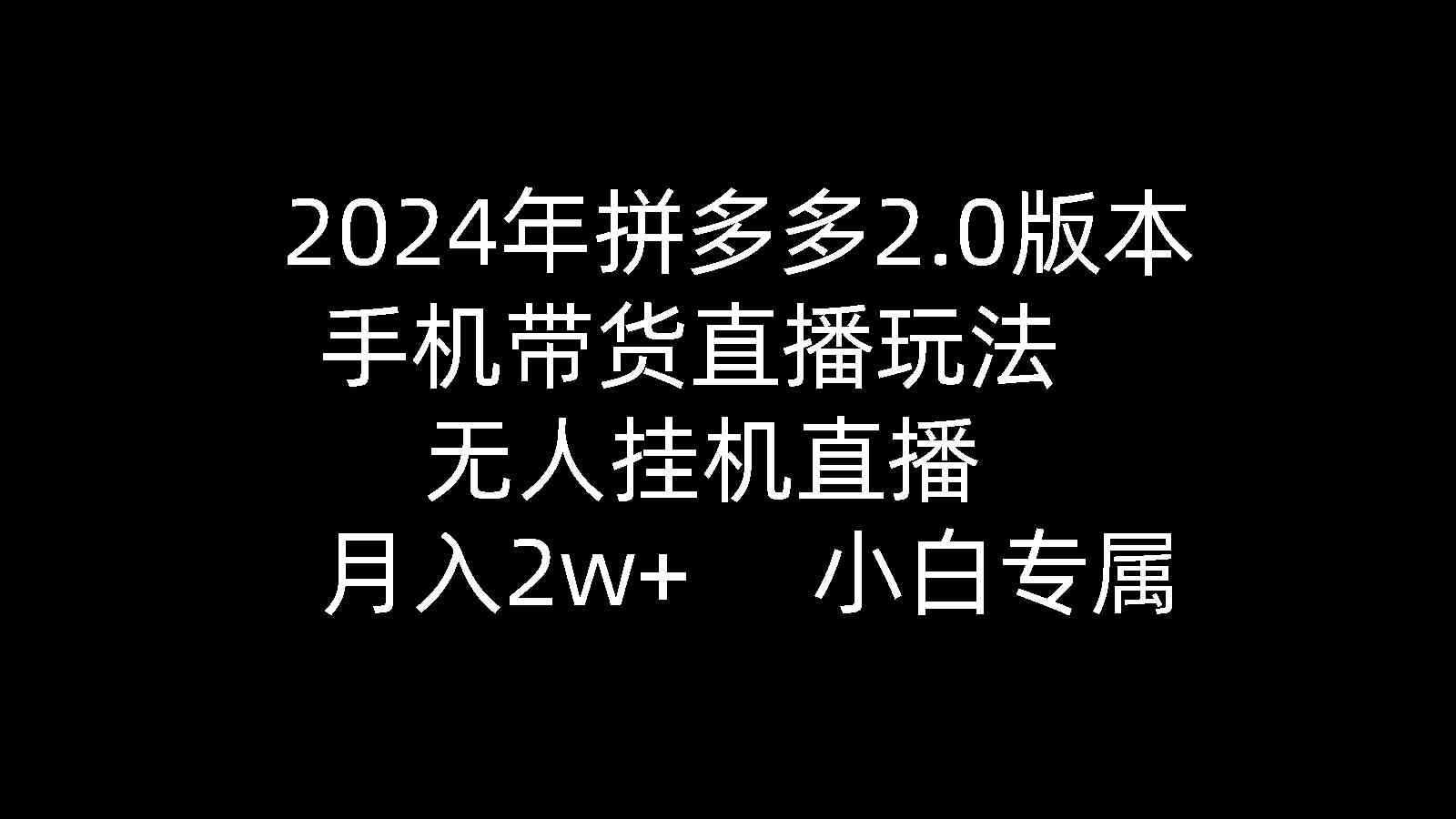 （9768期）2024年拼多多2.0版本，手机带货直播玩法，无人挂机直播， 月入2w+， 小…-夜影资源