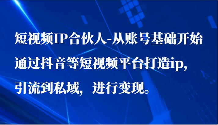 短视频IP合伙人-从账号基础开始通过抖音等短视频平台打造ip，引流到私域，进行变现。-夜影资源