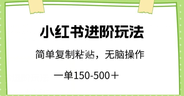 小红书进阶玩法，一单150-500+，简单复制粘贴，小白也能轻松上手-夜影资源