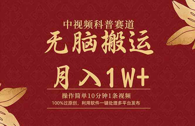 （9846期）中视频科普赛道，10分钟1条视频，条条爆款，100%过原创，无脑搬运月入1W+-夜影资源