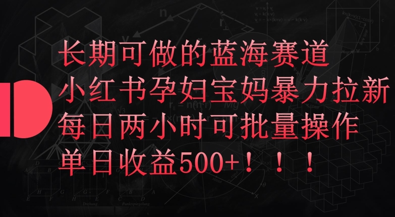 长期可做的蓝海赛道，小红书孕妇宝妈暴力拉新玩法，每日两小时可批量操作，单日收益500+-夜影资源